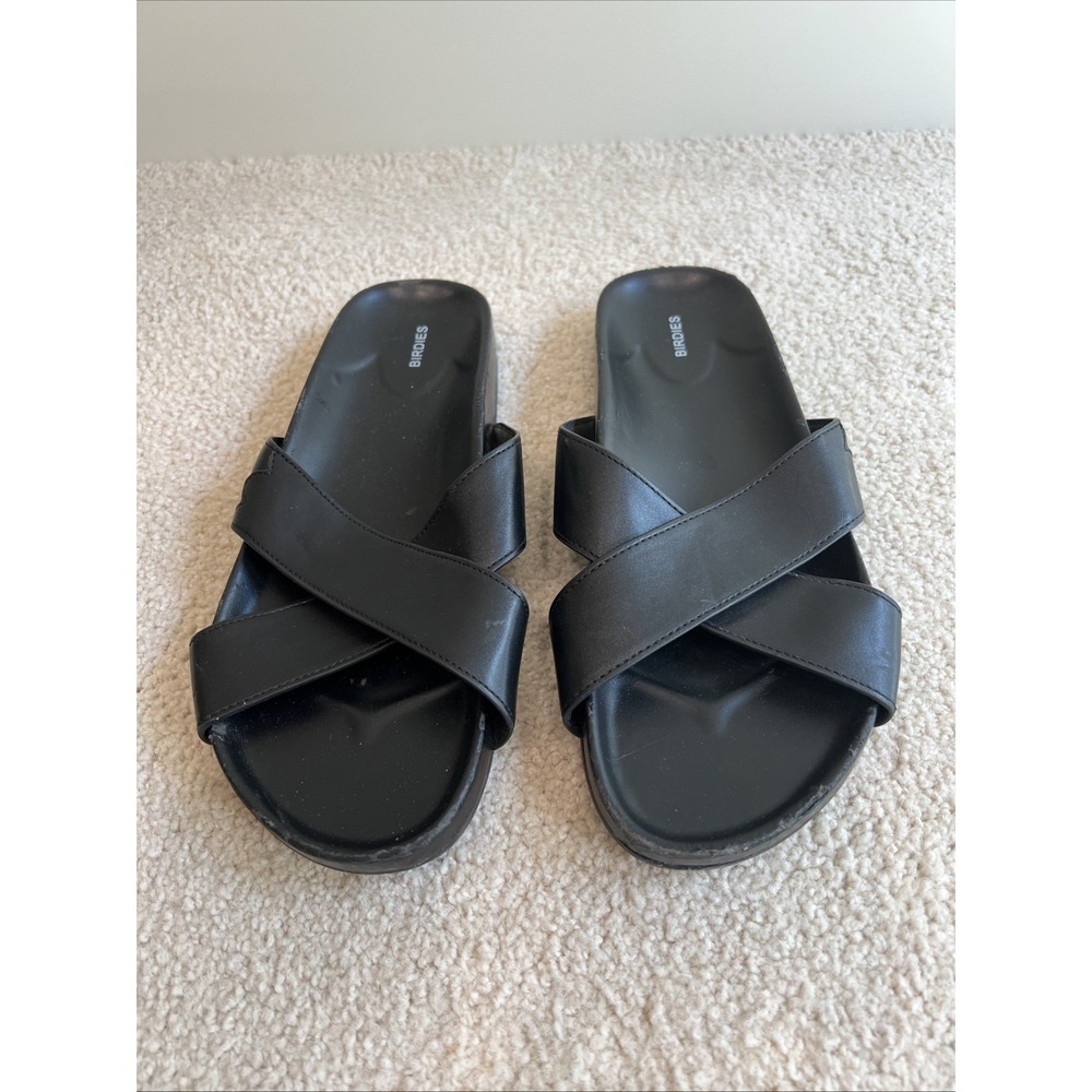 Birdies The Robin Slide Sandals Shoes Black Leather Festival Boho Beach